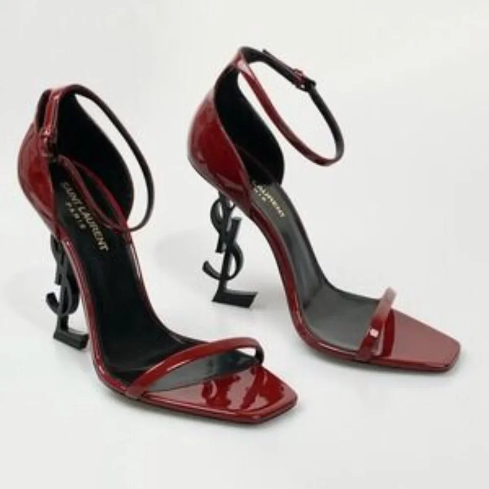 NIB Saint Laurent Opyum 110 in Patent Leather Heeled Sandal Red - Picture 9 of 15